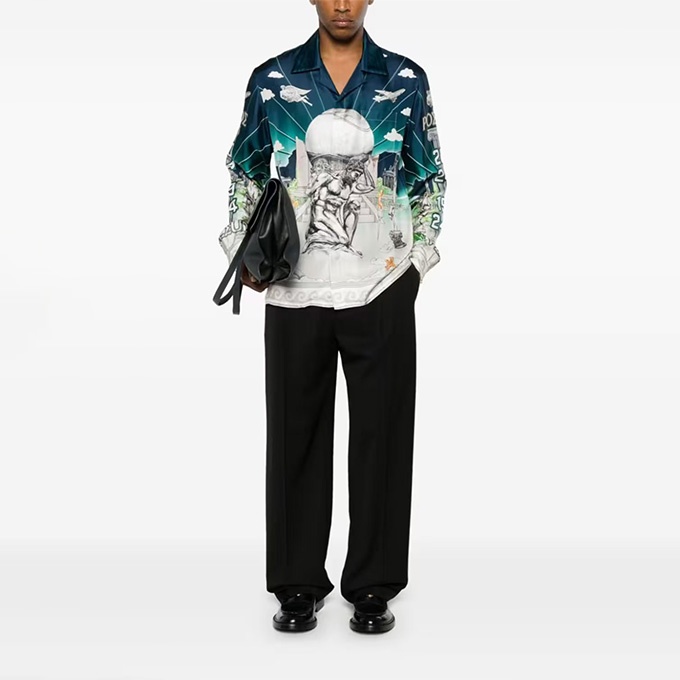 casablanca celestial sphere print silk long-sleeve shirt